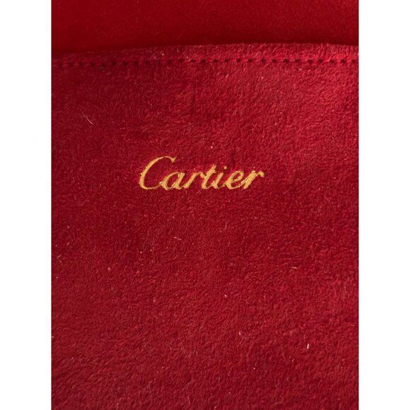 Cartier Red Suede Jewelry Necklace Pouch With Snap Closure And Gold Detailing - Picture 1 of 16